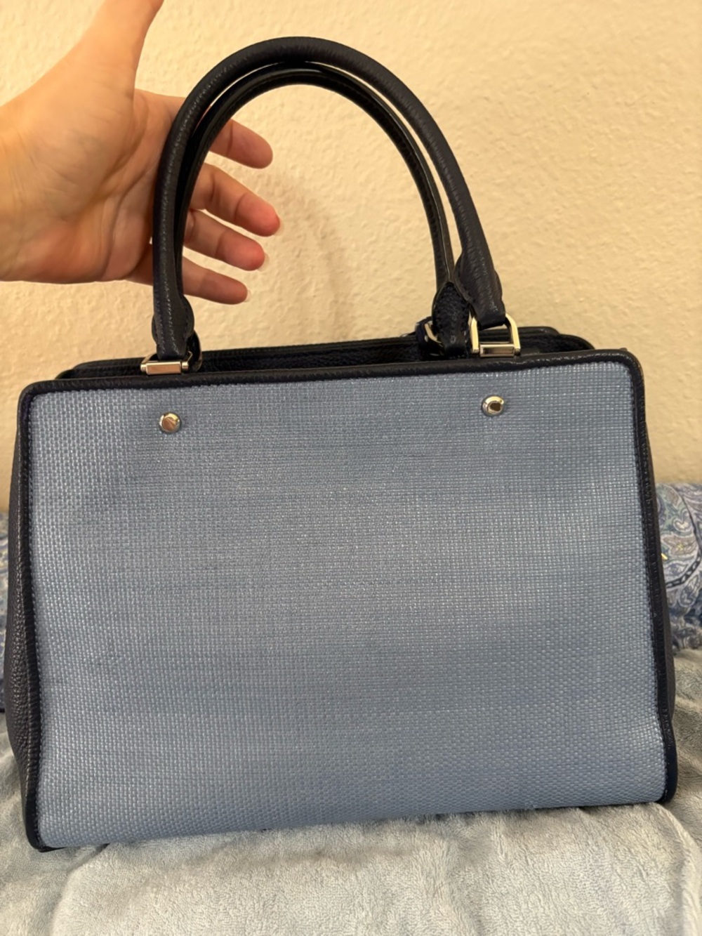 kate spade Leila Blue Floral Embroidered Top-Handle Bag with Crossbody Strap EUC - Picture 3 of 16